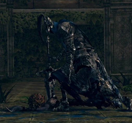 Artorias surge carregando um habitante deformado de Oolacile.