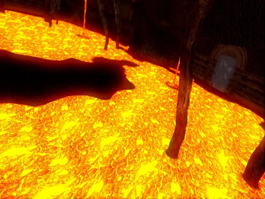 A lava limita o espaço inicial da arena do Demônio-centopéia.