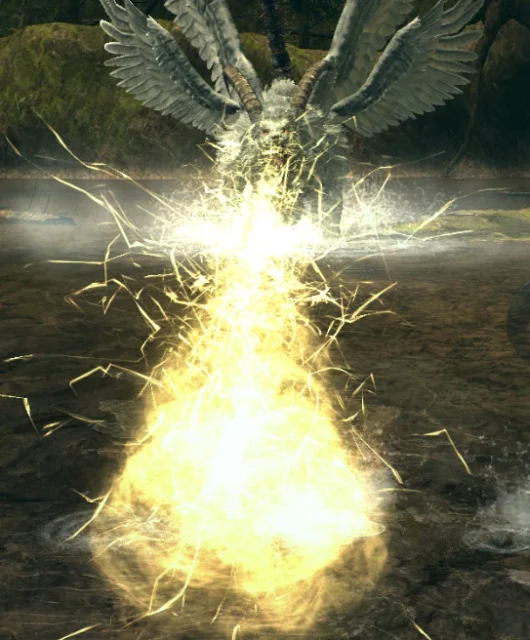 O raio do Guardião atinge o chão e ocupa a região ao redor do impacto.